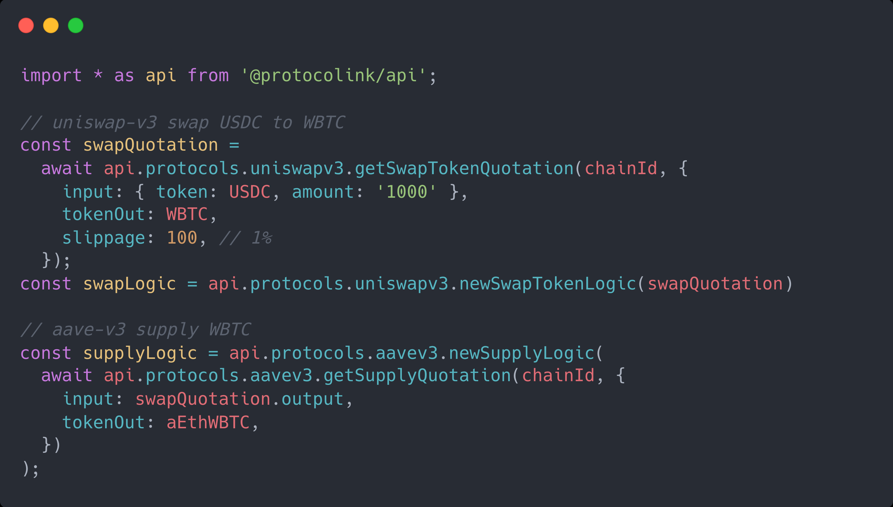Code example: building logics